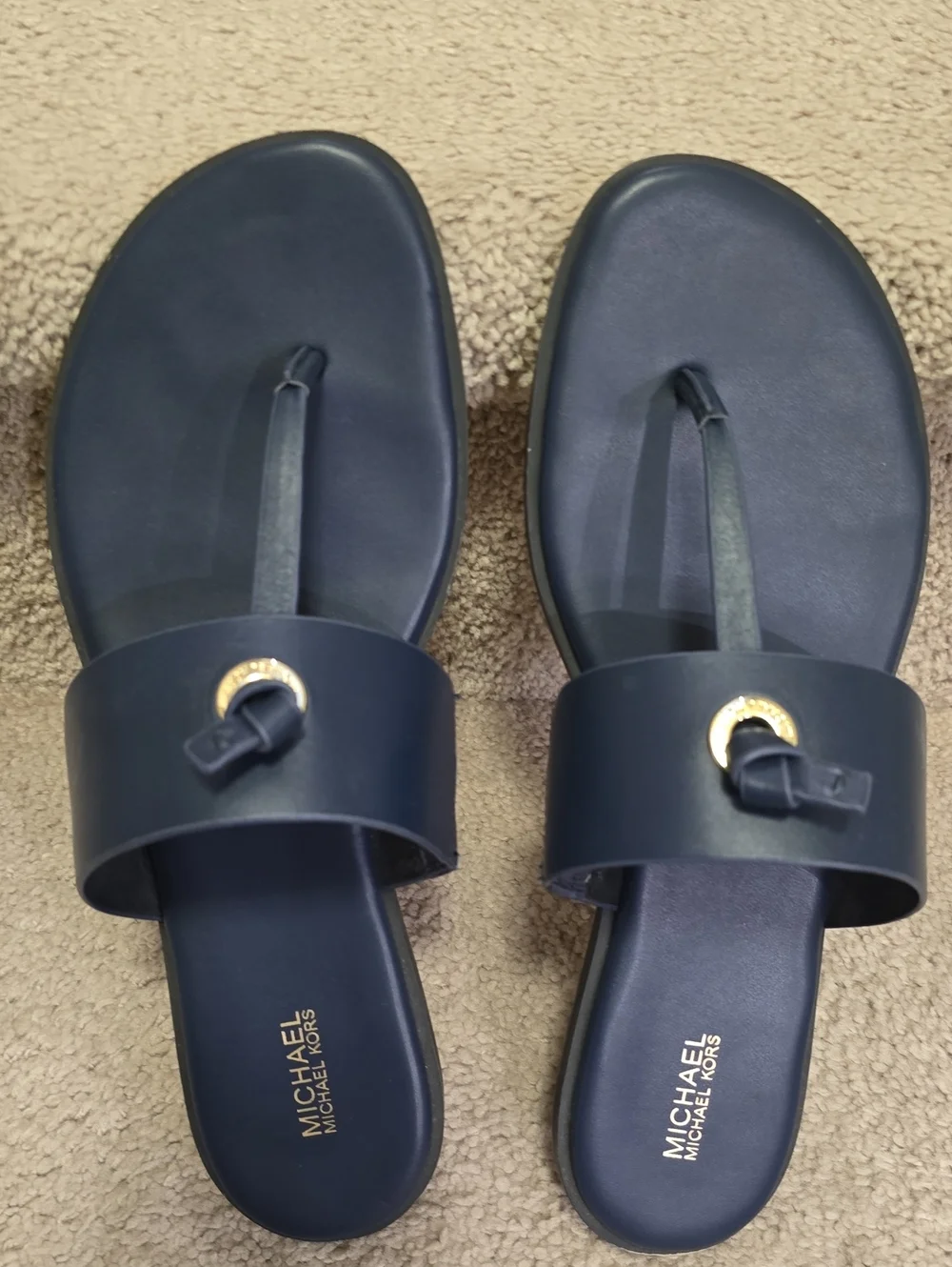 Michael Kors Thong Sandals Gold Accent In Navy Size 11M